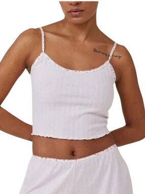 4/$20➡️ CottonOn Body Baby Pink Pointelle Crop Cami Strawberry Straps – XS EUC